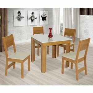 Mesa 4 Cadeiras Quadrada 80x80 São Carlos Milena Freijó/Off white