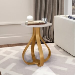 Mesa Lateral JA Móveis Inovare com Tampo de Vidro Nature/Off White