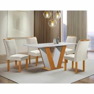 Mesa Qatar com 4 Cadeiras Londres 120x80cm Com Vidro 169 - Cel Móveis
