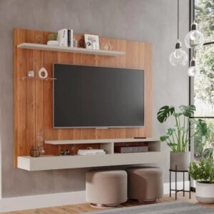 Painel para TV 50 Polegadas 2 Prateleiras Permobili Valencia Cinamomo/Off White