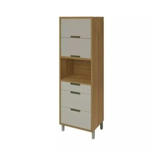 Paneleiro Torre Quente 2 Portas 3 Gavetas 1 Nicho em MDF Imperatriz Freijó/Off White Neshe