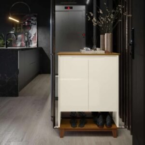 Sapateira 2 Portas Hall Flow EJ Móveis – Off White/Freijó