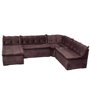 Sofá de Canto Malu com Chaise Fenix 4 Peças Marrom